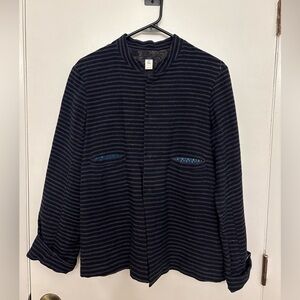 DOSA by Christina Kim Hand Woven Linen Indian Jacket Indigo Stripe Size 3/L